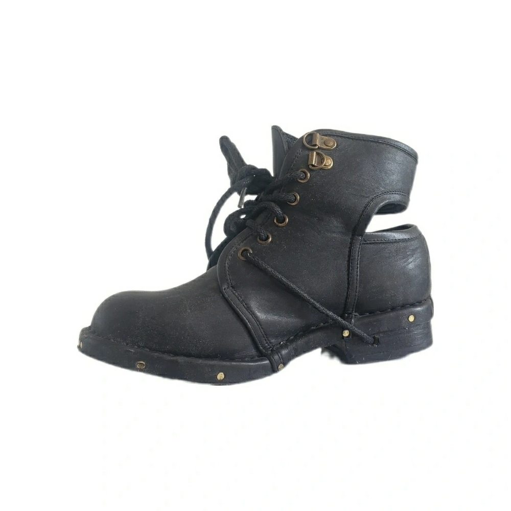 Jeffrey Campbell Black Leather Cutout Boots W Brass Studs & Laces